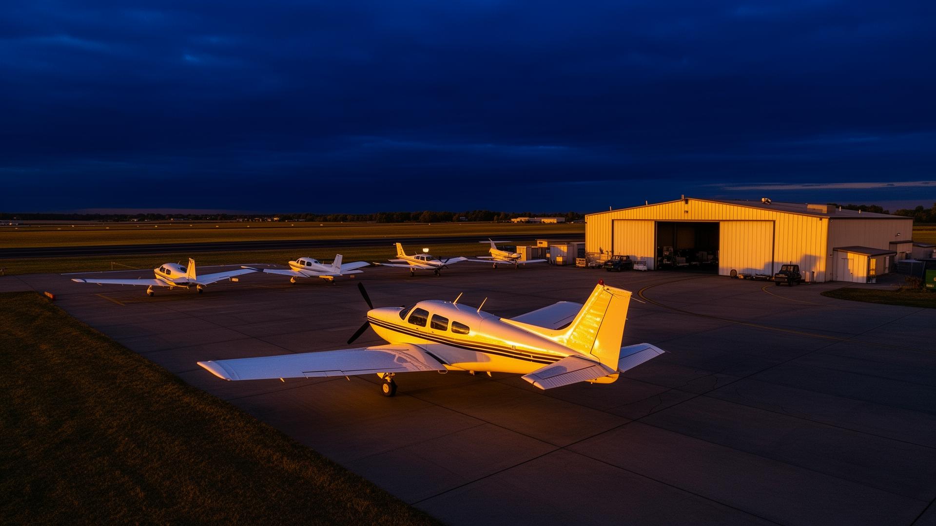 General aviation airport at twilight